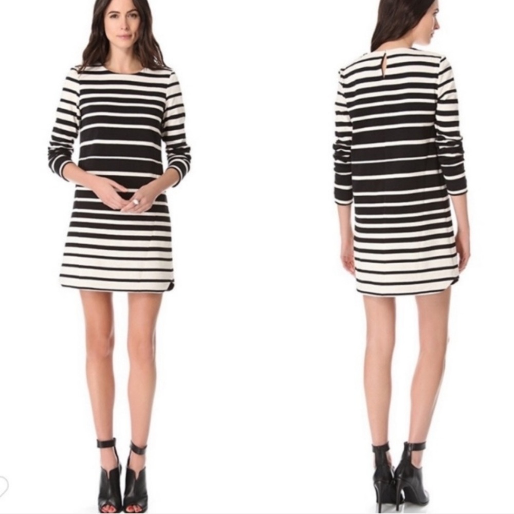Tibi Variegated Black & White Striped Colorblock Shift Slip Dress - M